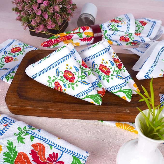 FINGERCRAFT Cloth Napkins, Set of Cotton Linen Blend Printed Dinner Napkins Cloth Mitered Corner Perfect for Parties Dinners Weddings Cocktail Christmas Easter 20x20 Persian Flora