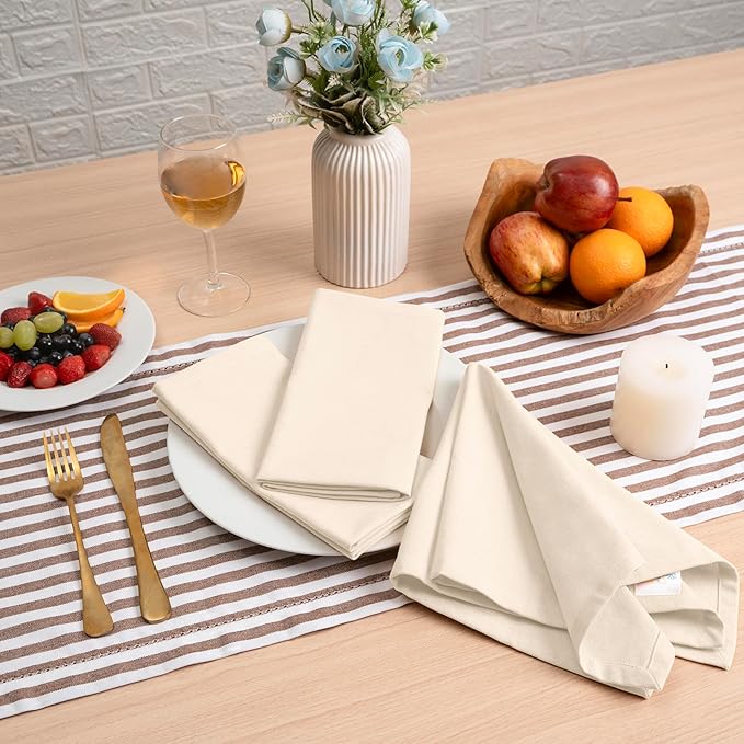 Blue Needles Solid Cloth Napkins Set of 6 Cream 100% Cotton Dinner Napkins 18x18 inches - Soft, Reusable, Absorbent & Washable Linen, Ideal for Spring Summer Easter Events Parties & Everyday Use