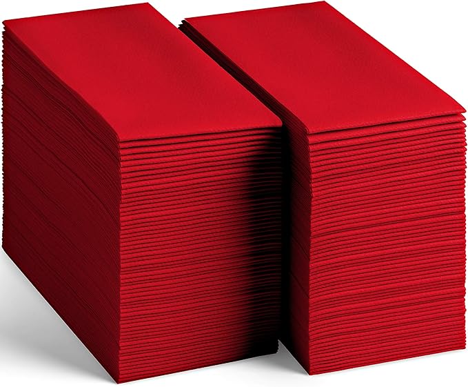 100 Linen-Feel Colored Paper Napkins - Decorative Cloth-Like Brighet Red Dinner Napkins - Soft And Absorbent. For Kitchen, Party, Wedding, Bathroom Or Any Occasion. (Pack of 100)