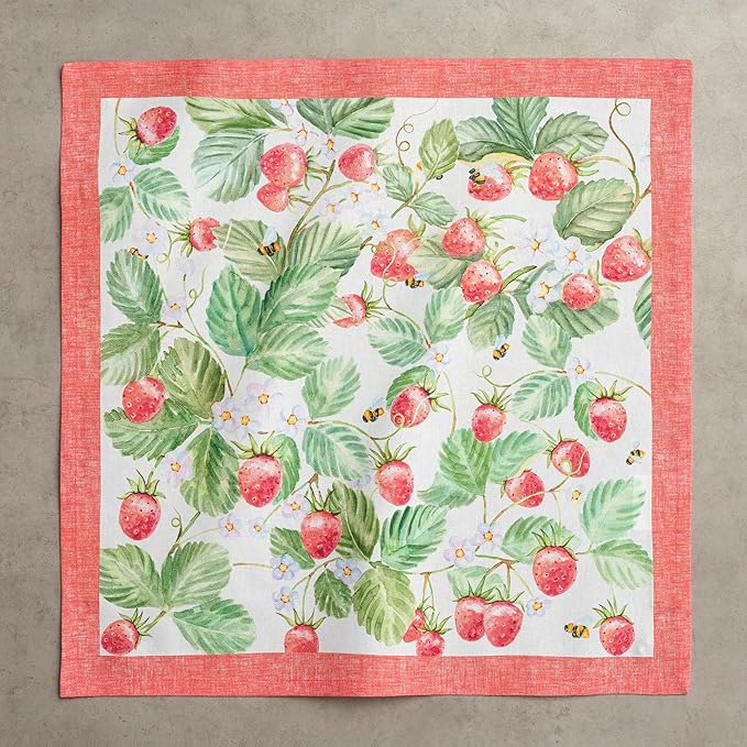 Maison d' Hermine Cloth Napkins Set of 4 100% Cotton Everyday Reusable Square Napkins Cloth Washable Dinner Wedding Restaurant Gifts for Mothers Day Spring/Summer (Strawberry Summer, 18" x 18")