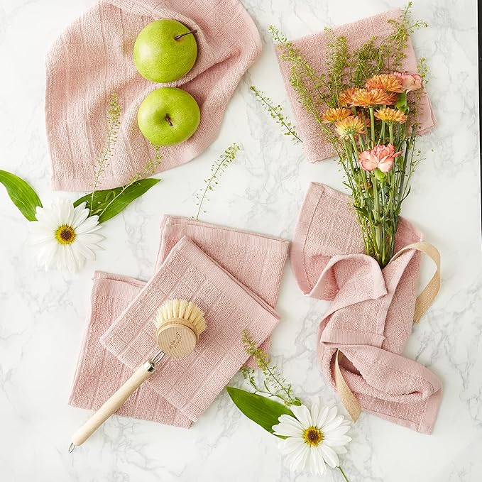 DII Basic Terry Collection Solid Windowpane Dishcloth Set, 12x12, Pale Mauve, 6 Count