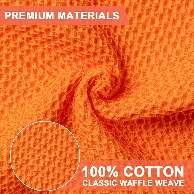 BOOMIBOO 6-Pack Kitchen Dish Cloths, 100% Cotton Waffle Weave, Ultra Soft Absorbent, Quick Drying Dish Towels, 12x12 Inches,Orange
