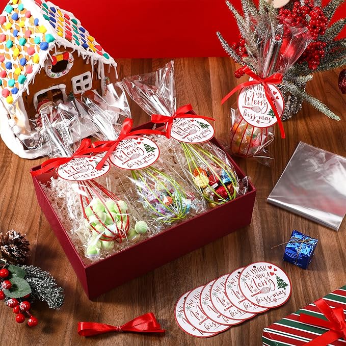 FoldTier 36 Sets 8 Inch Christmas Whisks Gifts DIY Fillable Christmas Tree Ornaments Xmas Colored Silicone Whisks for Cooking Heat Resistant Egg Beaters with Card Rope Bag for Candy Holder