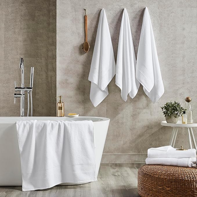 Modern Threads Hotel Collection 6-Pack 100% Ring Spun Cotton, Highly Absorbent Quick Drying Bath Towel Set, White, 27x54