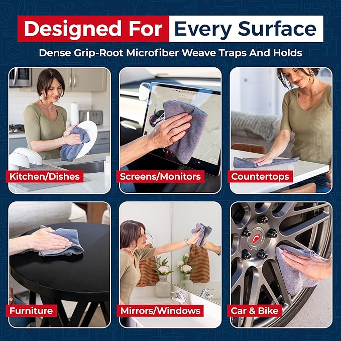 Microfiber Cleaning Cloth Grey - 100 Pcs (12.5"x12.5") - High Performance - 1200 Washes, Ultra Absorbent Microfiber Towel Weave Grime & Liquid for Streak-Free Mirror Shine - Car Washing Cloth