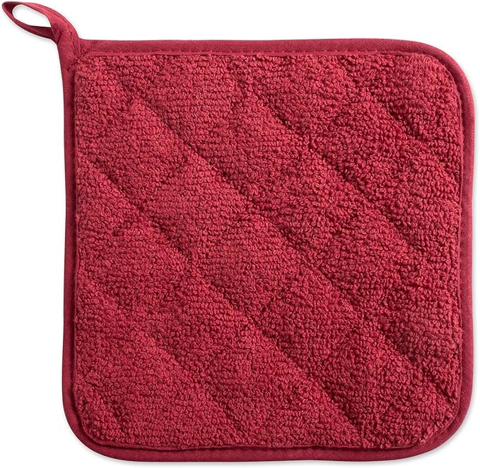 DII Basic Terry Collection Quilted 100% Cotton, Potholder, Barn Red, 3 Piece