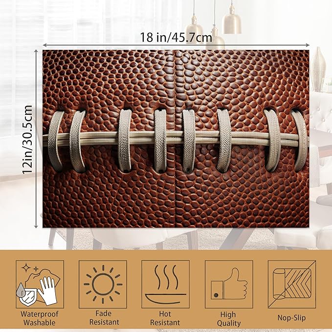 Football Texture Placemats Set of 6,Laces Stripes Placemats Washable Kitchen Dining Linen Table Mats Stain Heat-Resistant for Home Party Indoor 12x18 inch