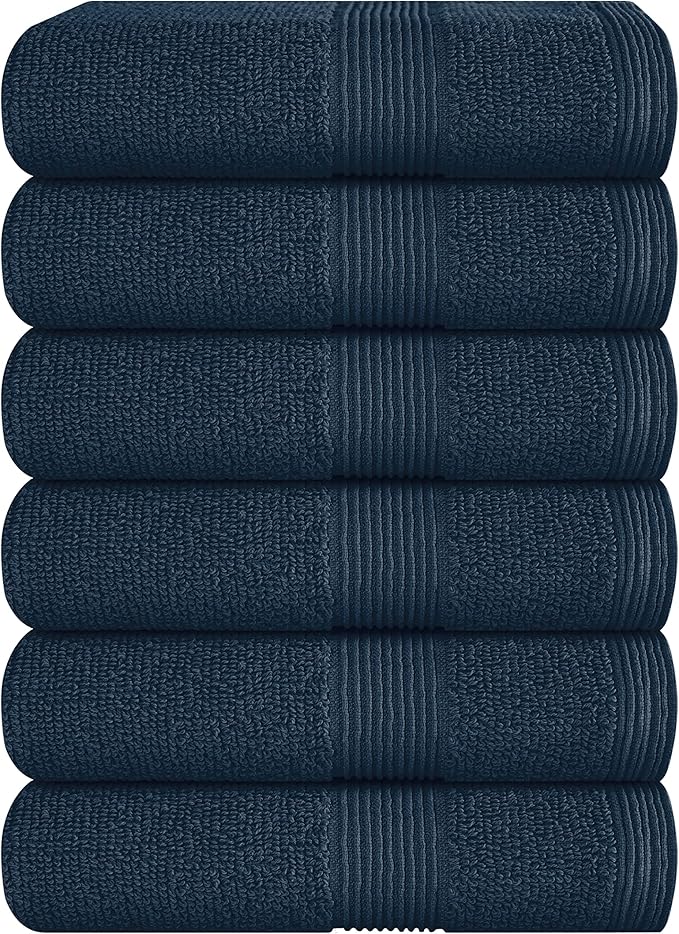 Belizzi Home Ultra Soft 6-Piece Hand Towel Set 16x28-100% Ringspun Cotton - Durable & Highly Absorbent Hand Towels - Ideal for use in Bathroom, Kitchen, Gym, Spa & General Cleaning - Mineral Blue