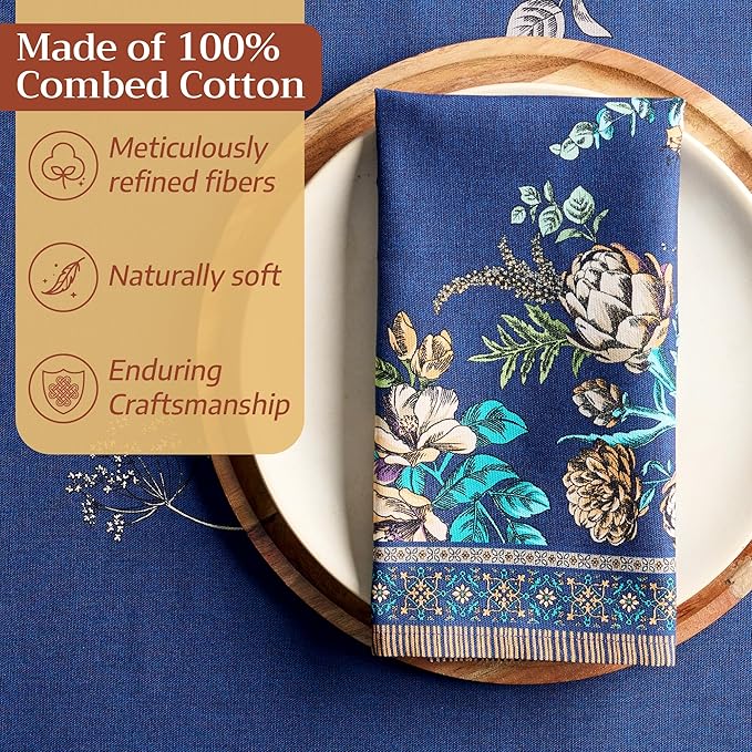 Maison d' Hermine Napkin 100% Combed Cotton Premium Set of 4 Decorative Washable Table Cloth Napkins for Dining, Home, Wedding, Banquet, Artichoke - (20”x20”)