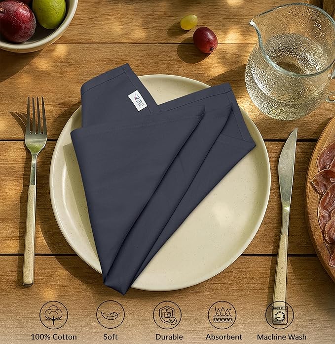 Ruvanti Cloth Napkins Set of 12, 100% Cotton High GSM 18x18 Inches Soft, Washable, Highly Durable & Absorbent, Perfect for Parties, Christmas, Thanksgiving Dinners – Ombre Blue