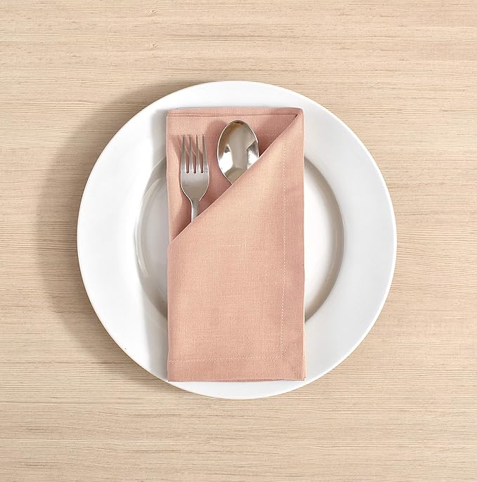 Cloth Napkins Dinner Washable Set of 4 in Cotton Linen Fabric Premium Quality, Mitered Corners for Reusable Every Day Use Pre Shrunk and Good Absorbency Christmas Cloth Napkins (Pack of 4, Pink)