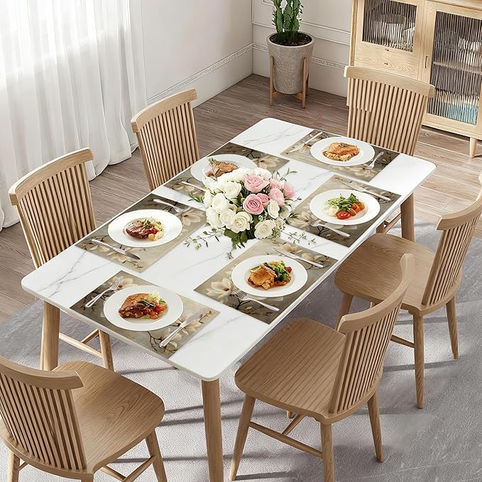 Vintage Magnolia Placemats Set of 6,Waterproof Heat Resistant Dining Table Plate Mat for Home Kitchen Dining Table 12x18Inch