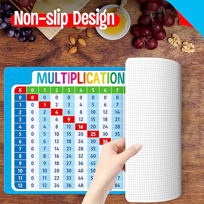 6 Pack Placemats for Kids, Non-Slip Washable Table Mat, Reusable Subtraction, Multiplication, Fraction, Addition, Division Placemats for Home, Kindergarten, Classroom, Nursery