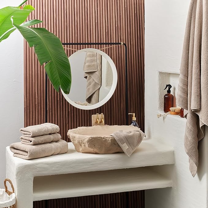 SOFE H&L | Olea Luxury Turkish Cotton Bath Towels Set of 6 : 2 Bath Towels 2 Hand Towels 2 Wash Cloths, Sand | Thick, Premium, Soft, Durable, Absorbent - Hotel Quality Towel Sets for Bathroom
