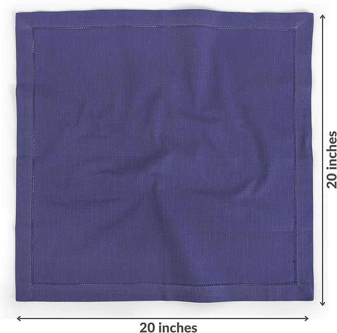 FINGERCRAFT Cloth Napkins, Hemstitched Napkins Cloth, 20 x 20 Inch Generous Picot Hem and Mitered Corner, Everyday Use Premium Quality Perfect for Parties Dinners Weddings Cocktail Set of 6 Navy