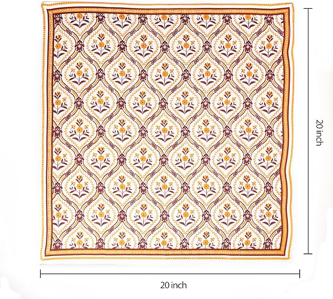 FINGERCRAFT Cloth Napkins, Set of 12 Cotton Linen Blend Printed Dinner Napkins Cloth Mitered Corner Perfect for Parties Dinners Weddings Cocktail Christmas Easter 20x20 Damask Orange