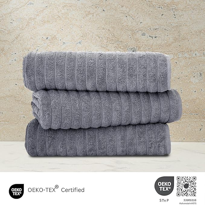 Classic Turkish Towels CTT - Luxury Jumbo Bath Sheet 3 Piece, 100% Turkish Cotton, Absorbent & Ultra Comfy Bath Towel Sheets for Hotels & Spa | 40"x65" (Grey)