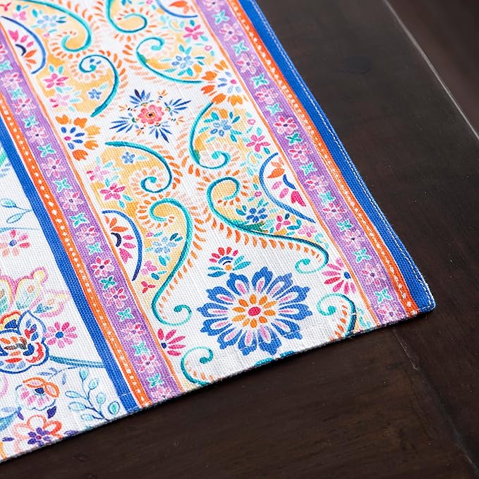 Maison d' Hermine Placemats Set of 4 100% Cotton Washable Cloth Place Mats Reusable Table Mats for Kitchen Dining Party Wedding Gifts for Mothers Day Spring/Summer (Indian Floral, 13" x 19")