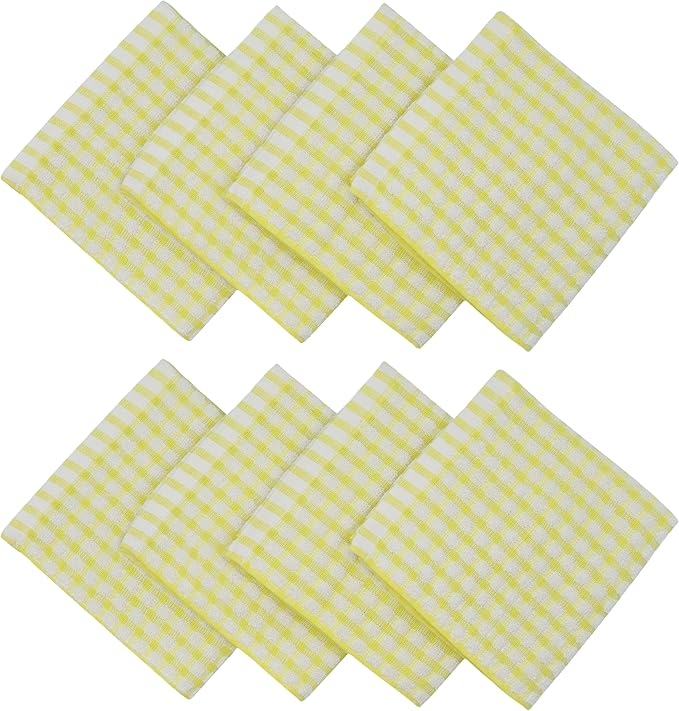 Cotton Cleaning Rags Terry Dish Cloths for Washing Dishes, Set of 8 Dish Rags for Cleaning, Light and Soft Dish Towels for Kitchen Drying Dishes, 11.8 Inch x 11.8 Inch (Yellow)