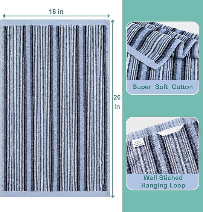 SALAS Kitchen Dish Towels for Drying Dishes, Large Cotton Kitchen Cloths Hand Towels, Stripped Terry Dish Cloths, Thick Highly Absorbent Towel Sets with Hanging Loop, 16" X 26"