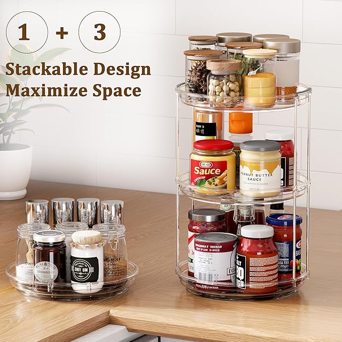 2 Tier Lazy Susan Turntable Organizer 9.25 inch, Rotating Spice Rack Organization for Cabinet, Bathroom, Pantry, Countertop, Kitchen, Vanity, Medicine Cabinet Organizer, Clear