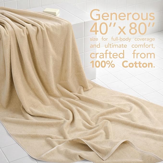 American Soft Linen 100% Cotton 600 GSM Turkish 40x80 Oversized Bath Towel Sheet, Extra Large Adult Towels for Bathroom, Beige Bath Sheet