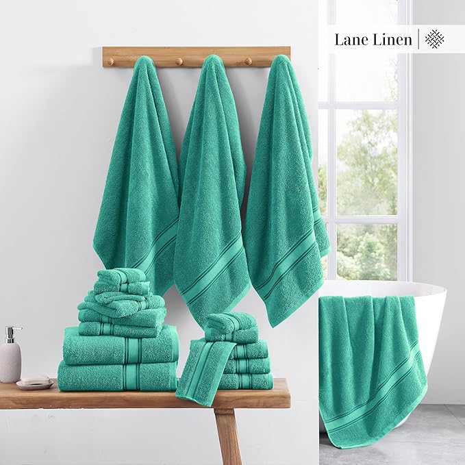LANE LINEN Luxury Bath Towels Set - 3 Piece Set, 100% Cotton Bathroom Towels, Zero Twist, Quick Shower Towels, Absorbent Towel, Super Soft, 1 Bath Towel, 1 Hand Towel, 1 Wash Cloths - Teal