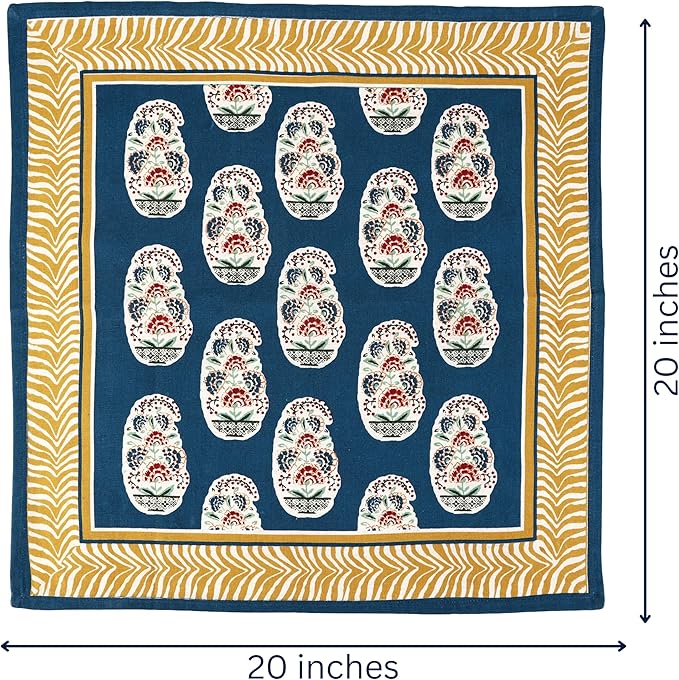 FINGERCRAFT Cloth Napkins, Set of 12 Cotton Linen Blend Printed Dinner Napkins Cloth Mitered Corner Perfect for Parties Dinners Weddings Cocktail Christmas Easter 20x20 Folk Reverie