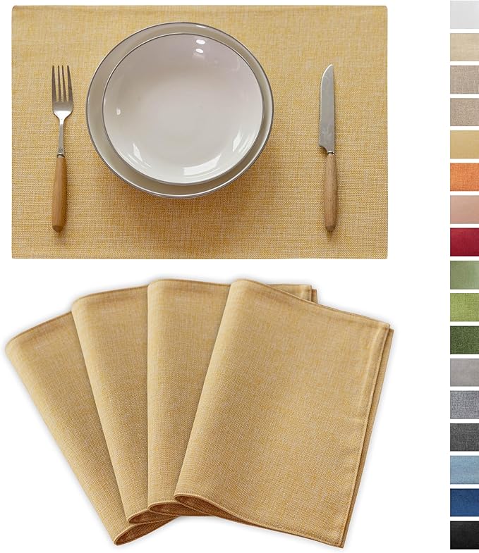 Demetex Yellow Placemats Set of 4 Spring Table Place Mats for Dinner Heat Resistant Cloth Placemat for Kitchen Dining Tables, Yellow