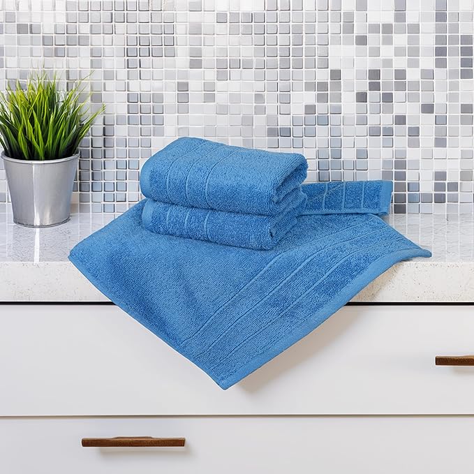 Tens Towels Pack of 6 Hand Towels, 100% Cotton, Lighter Weight, Quick to Dry, 16 x 28 Inches, Super Soft & Absorbent, Perfect for Bathroom & Kitchen, Blue