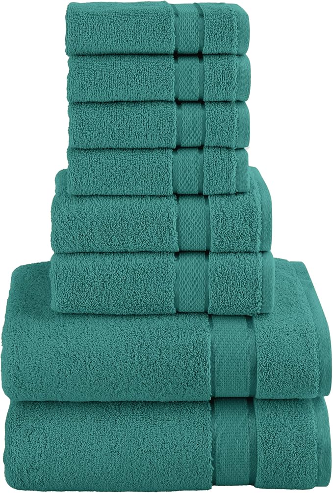Elegant Comfort Premium Cotton 8-Piece Towel Set, Includes 4 Washcloths, 2 Hand Towels and 2 Bath Towels, 100% Turkish Cotton - Highly Absorbent and Super Soft Towels for Bathroom, Turquoise