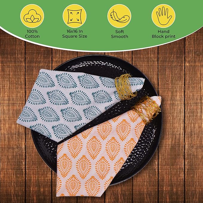 DIYANAIMPEX 10 Pc Cotton Cloth Napkins Hand Block Print Hand Made Size 16x16 Inch Printed Home Decor Indian Eco Friendly Mix Lot Dinner Napkins (Paisley)