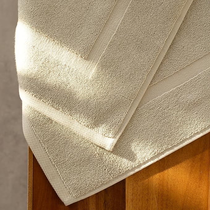 SALBAKOS 100% Turkish Cotton Bath Mat Towel Set of 2 Piece | 20x34 in Large Bath Mats | Luxury Hotel Quality, Thick, Absorbent, Quick Dry Bathmats for Bathroom & Toilet (Stone, 2 Bath Mats)