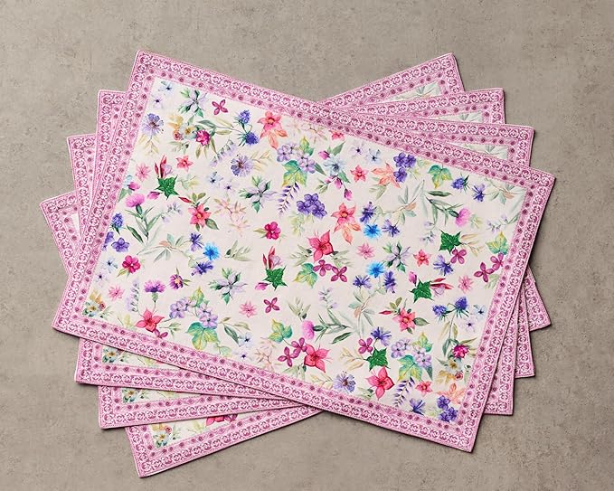 Maison d' Hermine Placemats Set of 4 100% Cotton Washable Cloth Place Mats Reusable Table Mats for Kitchen Dining Party Wedding Gifts for Mothers Day Spring/Summer (Chardon, 13" x 19")