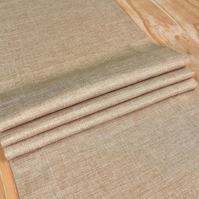NEWISHER Farmhouse Rustic Table Runner Solid Flaxen Rectangular Table Runners Faux Linen Table Runner for Everyday Use Kitchen Dining Party Table 13x60 Inch