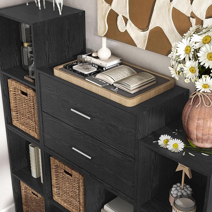 Homes: Inside + Out Apexa 2-Drawer Wooden Stackable Storage Drawers, Small Food Pantry Cabinet, Cajonera De Madera, Underbed Drawer Dorm Teen Room Decor & Bedroom, Home Office, Kitchen, Black