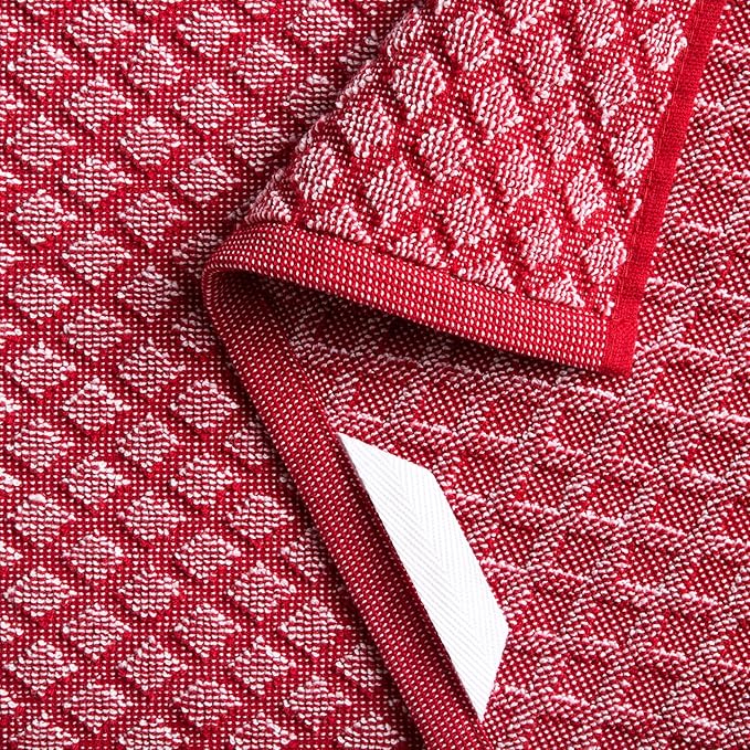 Martha Stewart Honeycomb Chambray Textured Kitchen Towel 4-Pack Set, 100% Cotton with Absorbent Terrycloth, Decorative Kitchen Towels, Red, 16"x28"