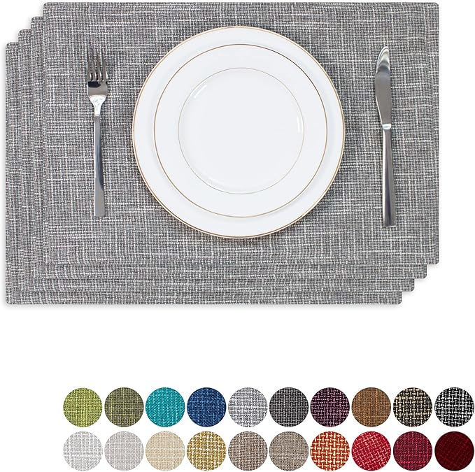 Kevin Textile Table Mats Set of 4 Heat Resistant Washable Placemats for Parties Buffet Dinner, 13 x 19 inches, Light Grey