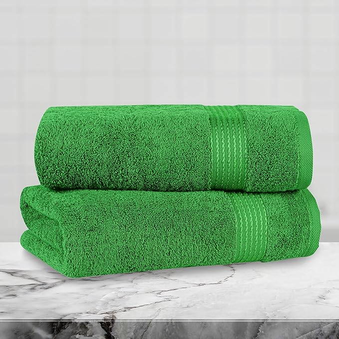 Mocassi Luxury 100% Turkish Cotton 2-Pack Bath Towel Set- Ultra Soft, Quick Dry Highly Absorbent 27 x 54 inch Premium Spa Hotel Quality 2PC Bath Towels - Luxurious Soft Bathroom Towels, Emerald Green