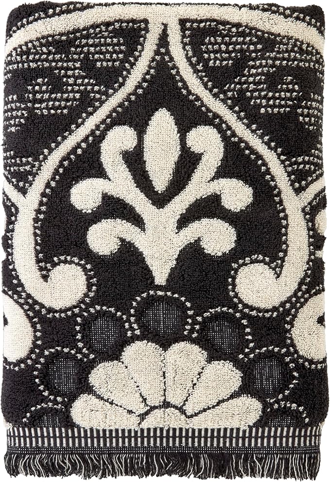 SKL Home Amherst Medallion 100% Cotton Premium Bath Towel, 600 GSM, Soft & Absorbent, Reversible Jacquard, Black