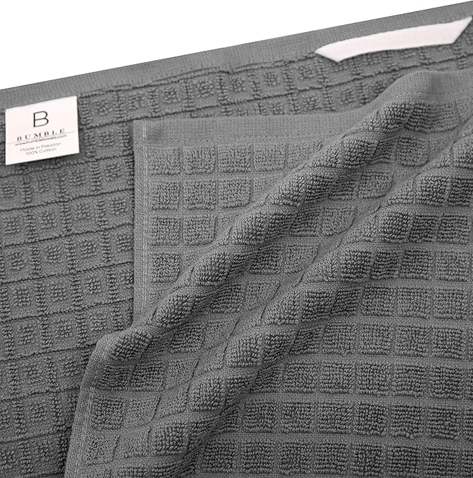Premium Kitchen Towels (20”x 28”, 6 Pack) | Large Cotton Dish Towels | Flat & Terry Highly Absorbent Kitchen Linen Set with Hanging Loop | Grey Check