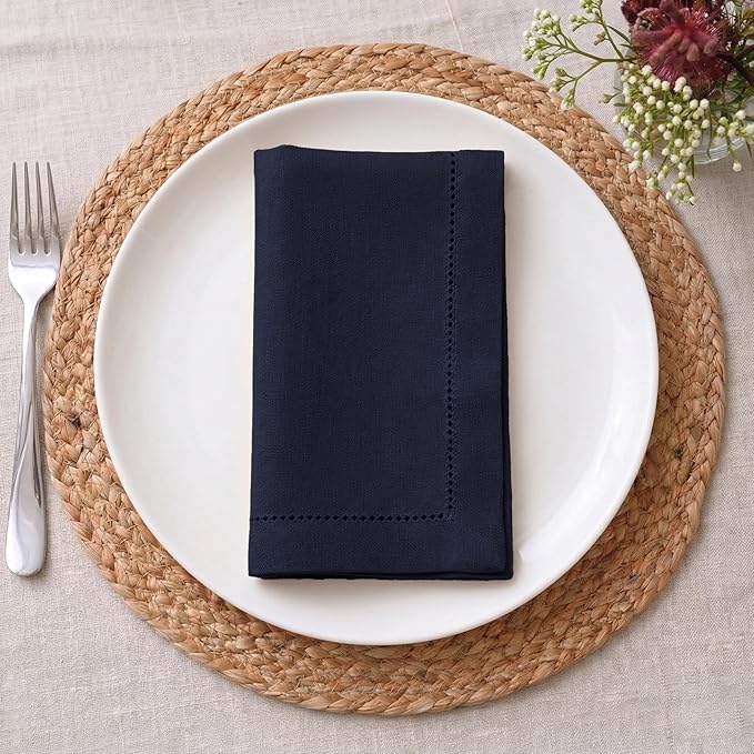 Palisa Navy Cotton Napkins Set of 4 | Premium Hemstitch Detailing Cloth Dinner Napkins 18x18 Inch | Soft Washable & Reusable Table Napkins for Everyday Use Weddings Parties Restaurants & Hotels