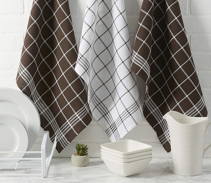 DII Waffle Weave Kitchen Collection100% Cotton, Machine Washable, Fast Drying and Absorbent, Dishtowel Set, 18x25, Mocha Brown 6 Piece