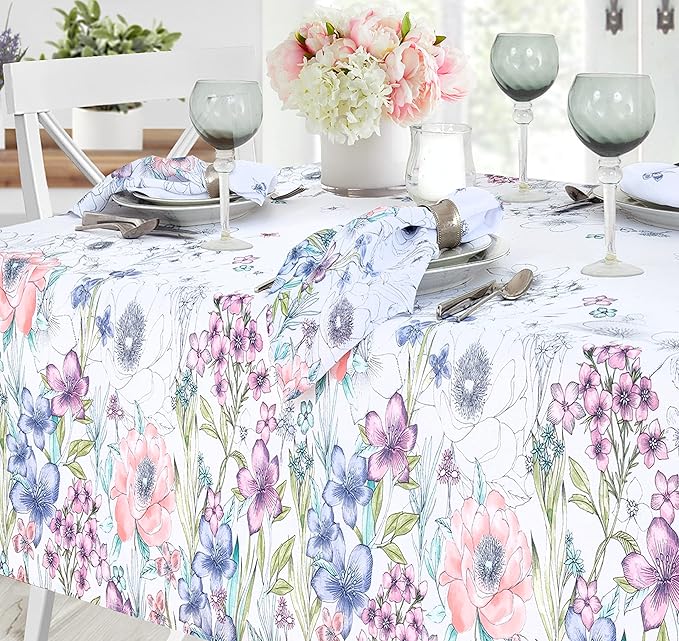 Newbridge Garden Breeze Square Fabric Napkins, Set of 8 Napkins, Easy Care and Stain Resistant Fabric Napkins for Holiday Party Dining, Sweet Pastel Spring Floral