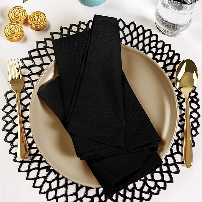 Utopia Kitchen Black Cloth Napkins [12 Pack, 20x20 Inch] Absorbent Cotton Blend Washable and Reusable for Dinner, Restaurant, Lunch, Wedding and Hotel
