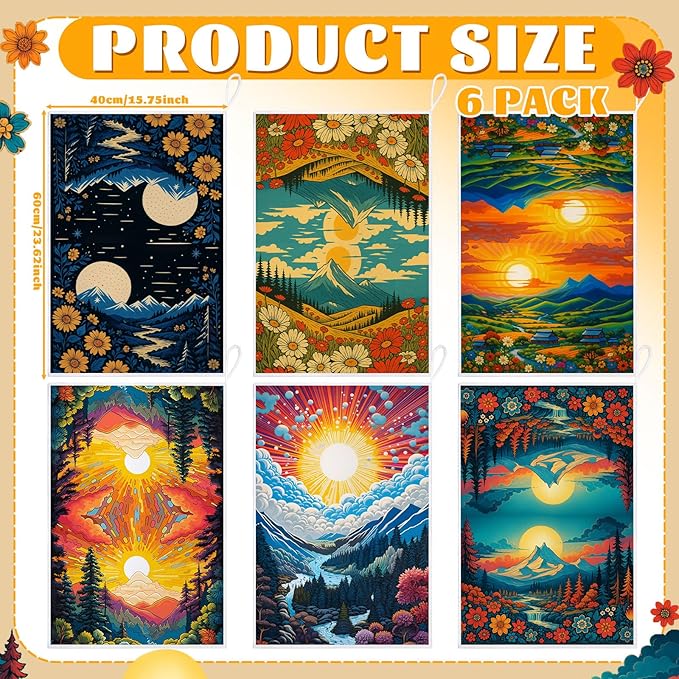 Bencailor 6 Pcs Retro Kitchen Towels 15.7 x 23.6 Inch Farmhouse Vintage Hand Towels Decorative Absorbent Dish Cloth for Bathroom Decor for Cooking Baking Cleaning (Light Color,Sunset)