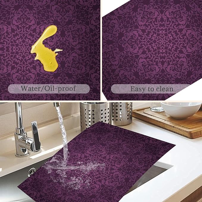 Purple Placemats Set of 6,Eggplant Color Mandala Floral Design Place Mats, Washable Heat Resistant 12×18 Inch Linen Table Mats for Kitchen Dining, Boho Home Decor