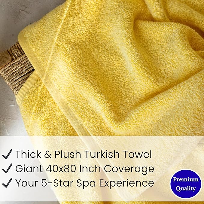 SALBAKOS Luxury 100% Turkish Cotton Bath Sheets 40x80 in Oversized Extra Large Bath Towels Thick Soft Absorbent Turkish Towel for Spa Beach (Pack of 1, Yellow, Jumbo Bath Sheet)
