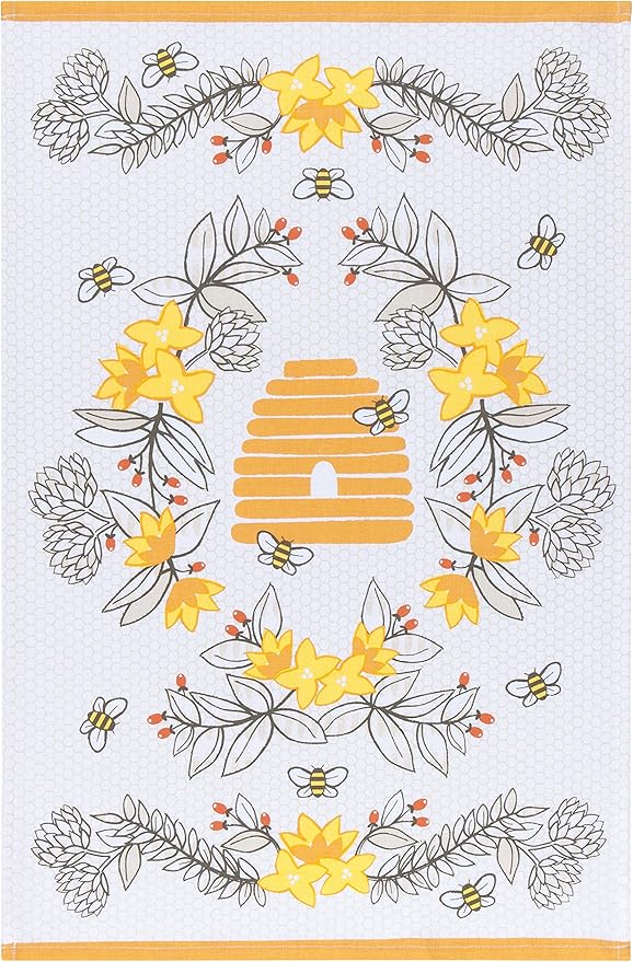 Now Designs Kitchen Tea Towel, Bees - 18 x 28 in | Set of 2