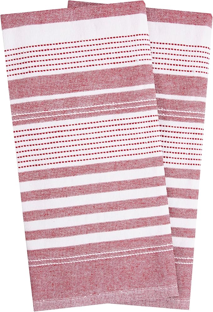 T-Fal Premium Dual-Sided Skipping Striped Kitchen Towels (2-Pack), 18" x 28", Highly Absorbent, Long-Lasting, Reversable 100% Flat-Weave Cotton Dish Towels, Hand Towels, Bar Towels, Paprika